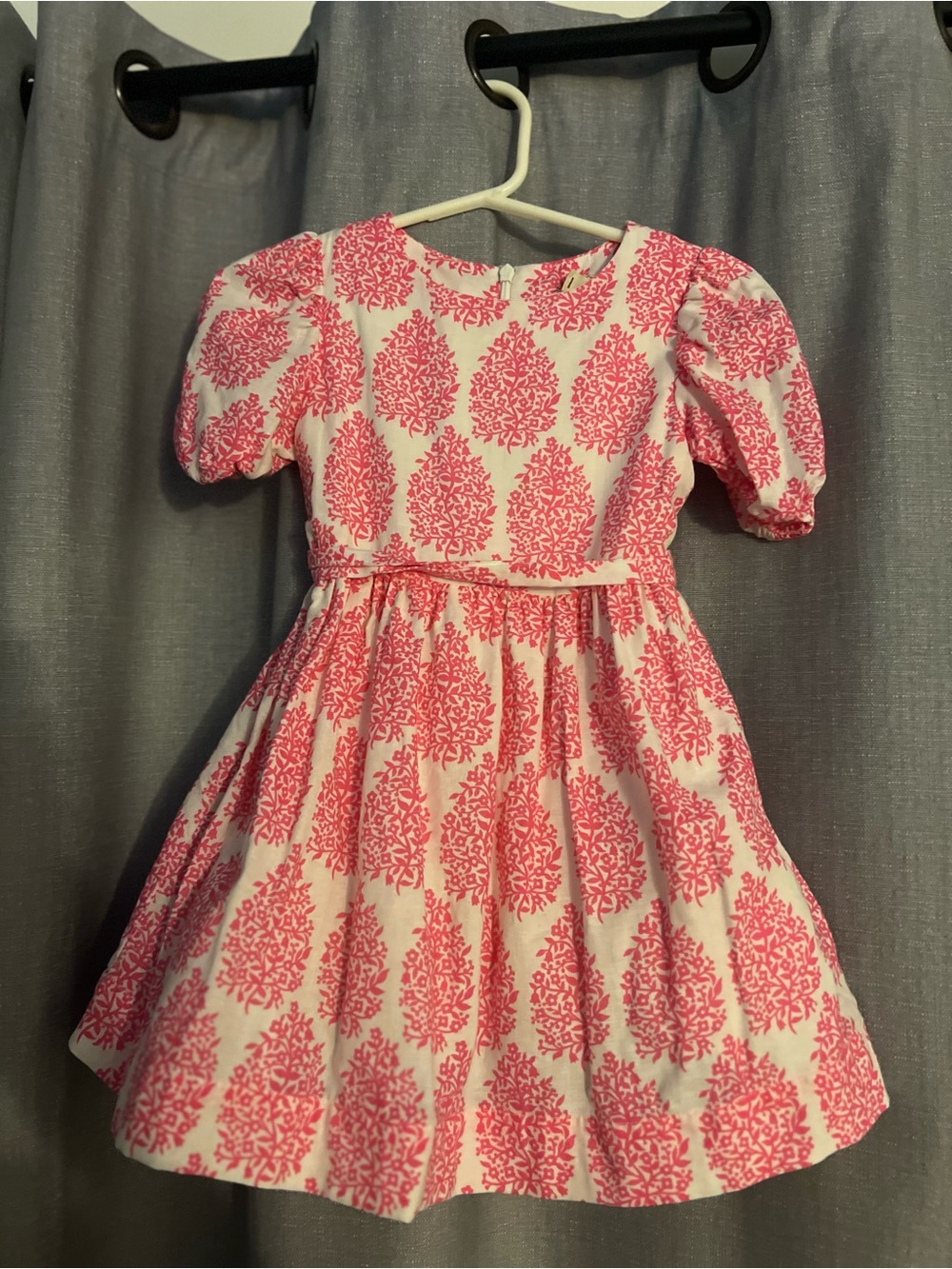 Boden White and Pink Printed Puff-Sleeve Party Dress